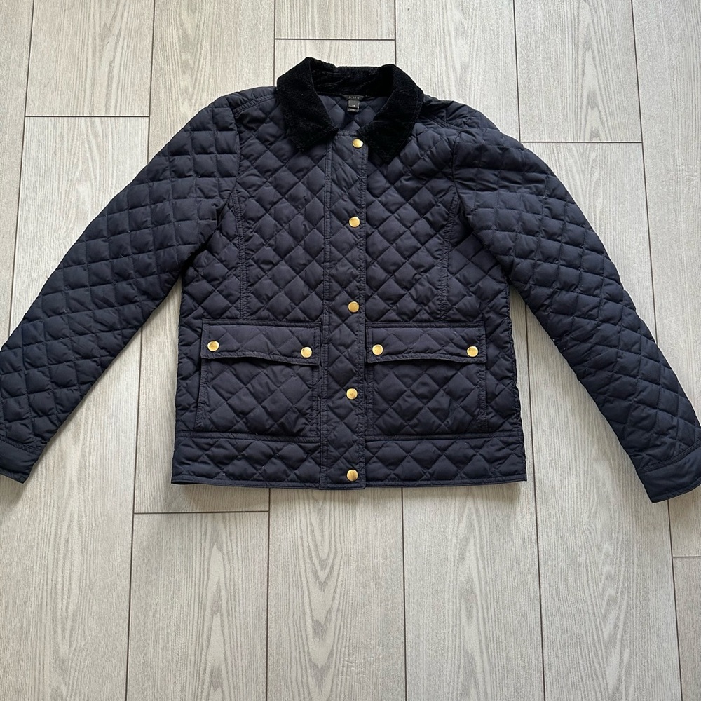 J Crew Quilted Black Jacket with Gold Accents XS Women
